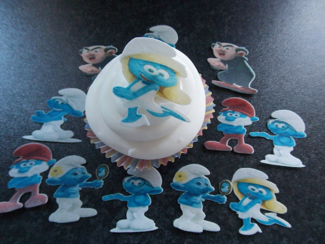 12 PRECUT Edible Smurfs wafer/rice paper cake/cupcake toppers