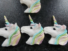 Load image into Gallery viewer, 6 Edible fondant Unicorn Head cake/cupcake toppers
