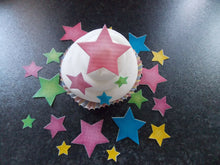 Load image into Gallery viewer, 40 PRECUT Multi Coloured Stars Edible wafer/rice paper cupcake toppers
