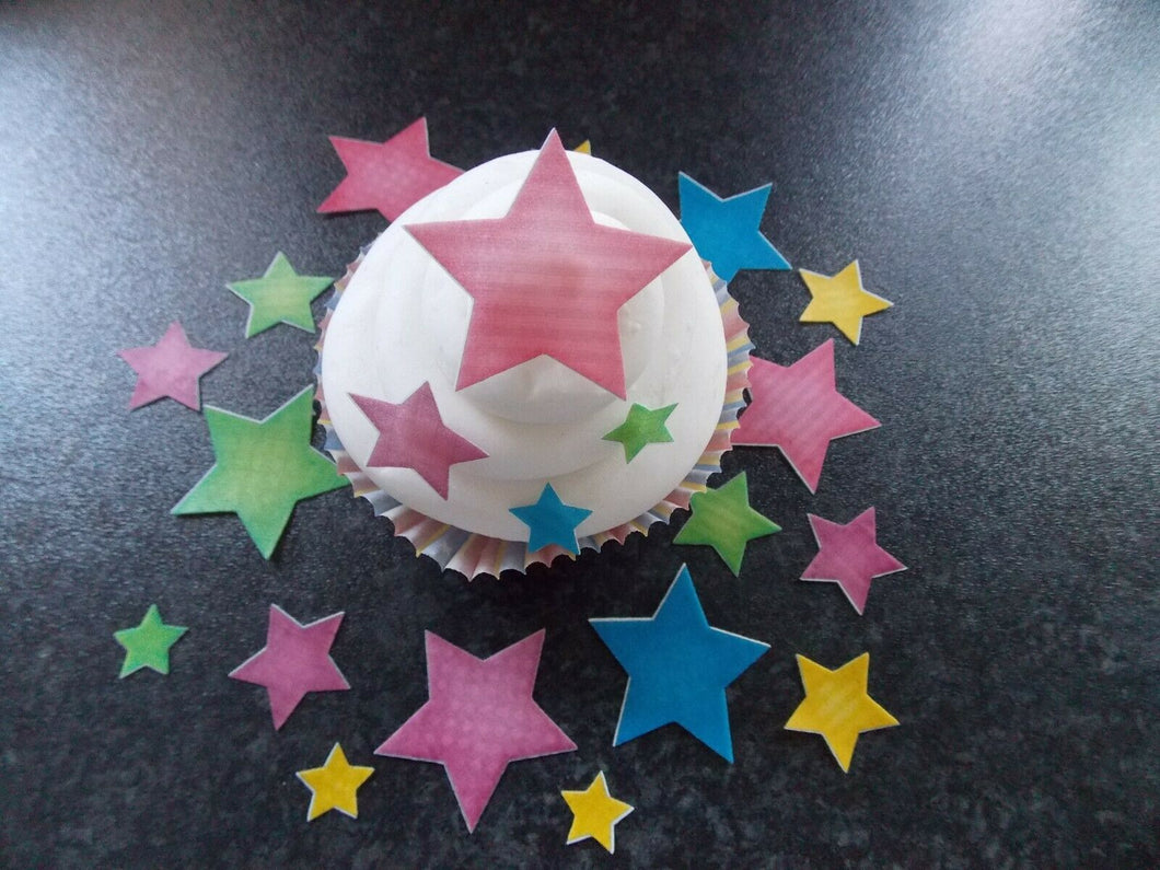 40 PRECUT Multi Coloured Stars Edible wafer/rice paper cupcake toppers