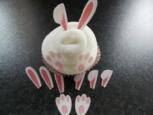 Load image into Gallery viewer, 48 PRECUT Edible Bunny Ears and Feet wafer/rice paper easter cake/cupcake topper
