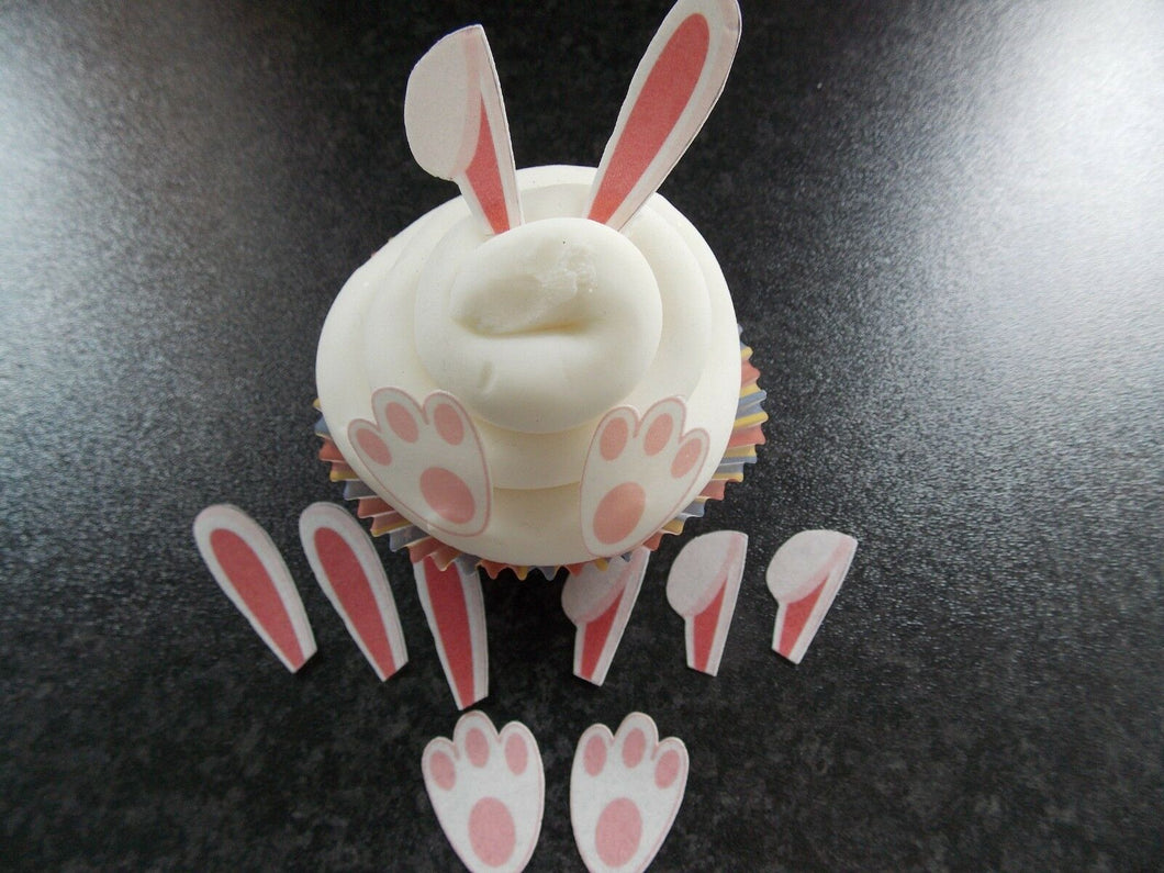 48 PRECUT Edible Bunny Ears and Feet wafer/rice paper easter cake/cupcake topper