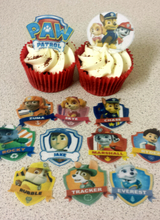 Load image into Gallery viewer, 12 PRECUT Paw Patrol Edible wafer/rice paper cupcake toppers
