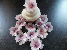 Load image into Gallery viewer, 12 x 3D Edible Purple and White flowers wafer/rice paper cake/cupcake toppers
