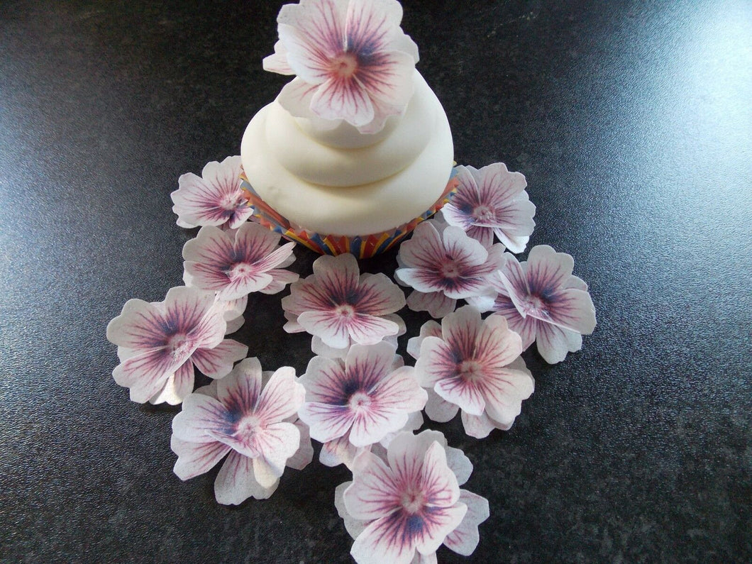 12 x 3D Edible Purple and White flowers wafer/rice paper cake/cupcake toppers