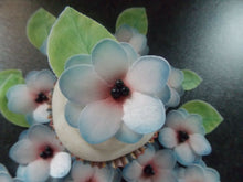 Load image into Gallery viewer, 34 piece 3D Edible pink &amp; blue flower and leaves wafer paper cake/cupcake topper
