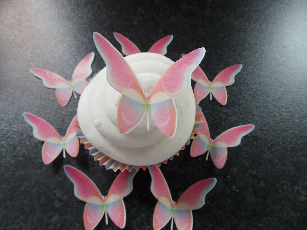12 PRECUT Edible Pink Blush Butterflies wafer/rice paper cake/cupcake toppers(g)