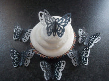 Load image into Gallery viewer, 12 PRECUT Double Black and White Edible wafer paper Butterflies cupcake toppers2
