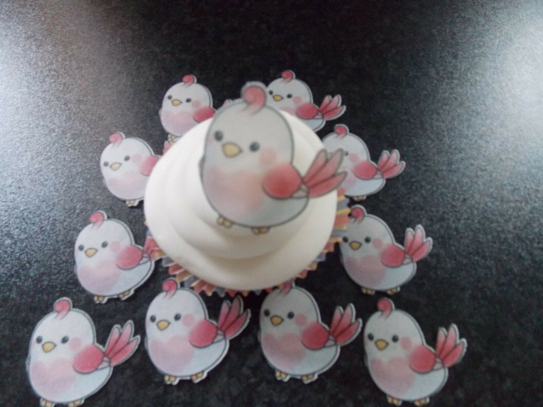12 PRECUT Edible Pink Bird wafer/rice paper wedding/Birthday cake/cupcake topper