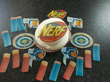 Load image into Gallery viewer, 20 PRECUT Edible Nerf/gun/bullet wafer/rice paper cake/cupcake toppers
