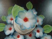 Load image into Gallery viewer, 34 piece 3D Edible Red&amp;Blue flower and leaves wafer paper cake/cupcake topper(d)
