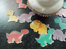 Load image into Gallery viewer, 16 PRECUT Pastel colour Dinosaurs edible wafer/rice paper cake/cupcake toppers
