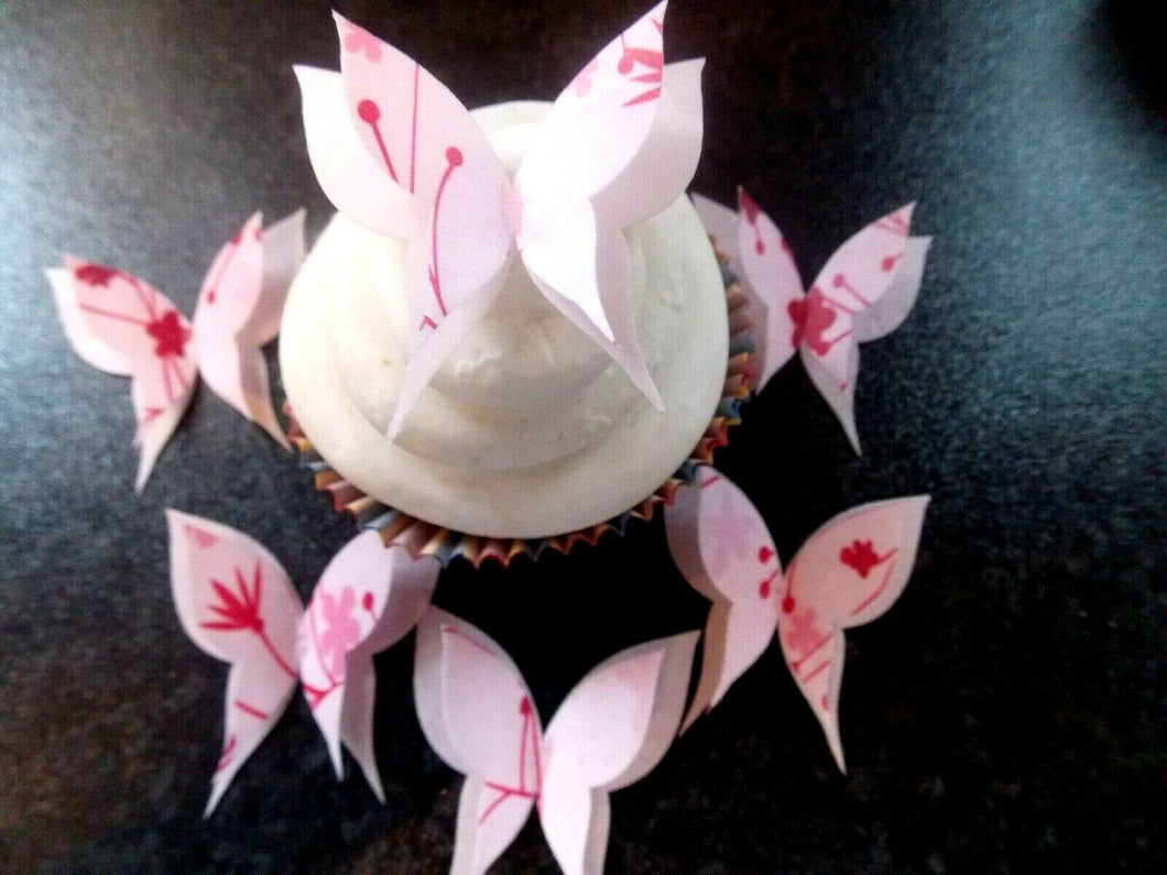12 PRECUT Edible Double Pink Butterfly wafer/rice paper cake/cupcake toppers(3)