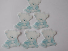 Load image into Gallery viewer, 12 PRECUT Edible Baby Boy Teddy Bears wafer/rice paper cake/cupcake toppers
