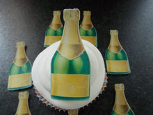 Load image into Gallery viewer, 12 PRECUT Edible Champagne Bottles wafer/rice paper cake/cupcake toppers
