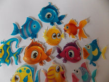Load image into Gallery viewer, 12 PRECUT edible wafer/rice paper Tropical Fish cake/cupcake toppers
