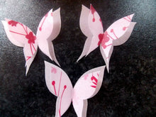 Load image into Gallery viewer, 12 PRECUT Edible Double Pink Butterfly wafer/rice paper cake/cupcake toppers(3)
