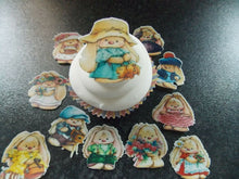 Load image into Gallery viewer, 12 PRECUT edible Easter Rabbits wafer/rice paper cake/cupcake toppers
