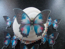 Load image into Gallery viewer, 12 PRECUT Blue Butterflies Edible wafer/rice paper cupcake toppers (D)
