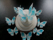 Load image into Gallery viewer, 12 PRECUT Double White/Blue Edible wafer paper Butterflies cake/cupcake toppers1
