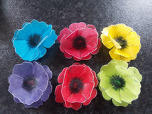 Load image into Gallery viewer, 12 x 3D Edible Multi Colour Poppy flowers wafer/rice paper cake/cupcake toppers
