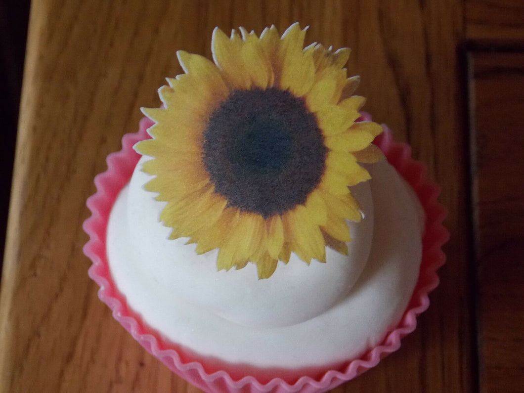 12 PRECUT Edible Sunflowers wafer/rice paper cake/cupcake toppers