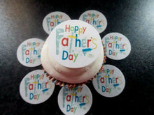 Load image into Gallery viewer, 12 PRECUT Edible Father/Dad Day wafer/rice paper cake/cupcake toppers (3)
