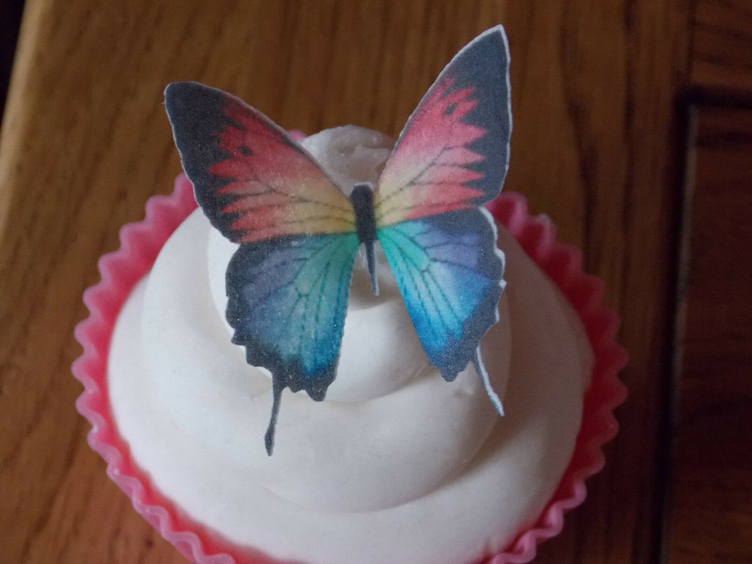 12 PRECUT Multi coloured(b) Edible wafer paper Butterflies cake/cupcake toppers