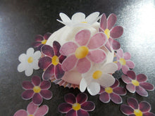 Load image into Gallery viewer, 16 PRECUT Edible Purple Flowers wafer/rice paper cake/cupcake toppers

