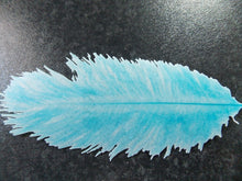 Load image into Gallery viewer, 3 PRECUT Large Edible L.Blue Ostrich/Burlesque Feather wafer paper cake topper
