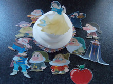 Load image into Gallery viewer, 12 PRECUT Edible Snow White and 7 dwarfs wafer/rice paper cake/cupcake toppers
