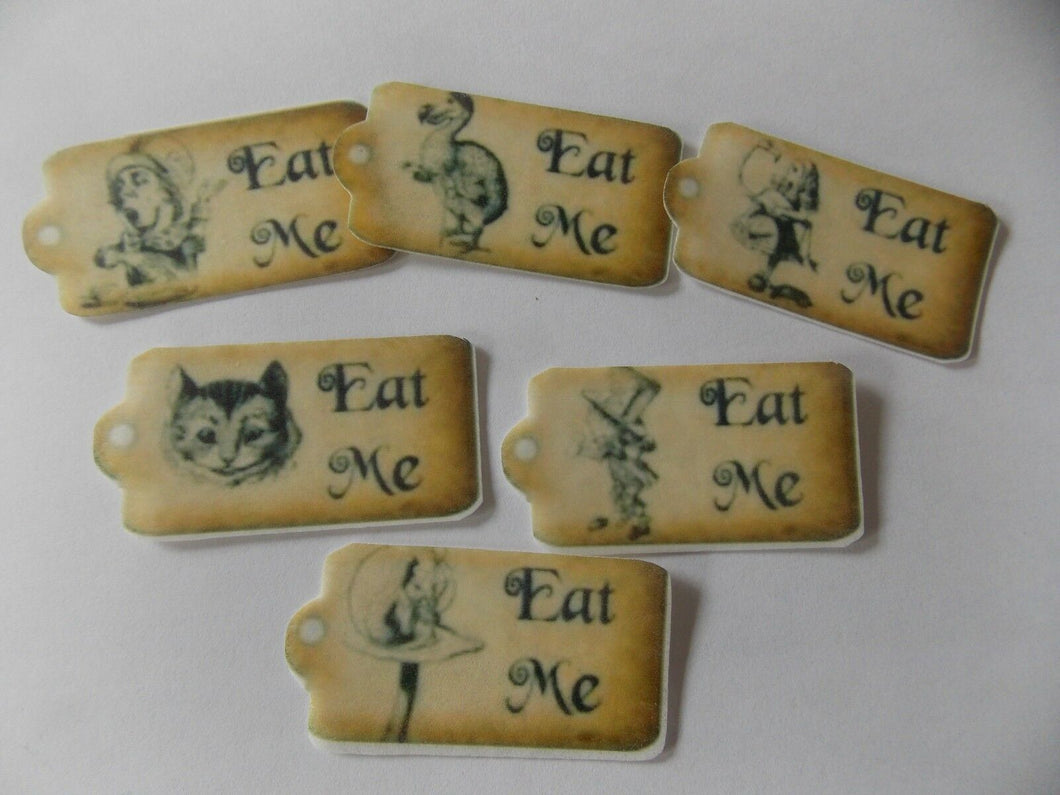 12 PRECUT Edible Alice Eat Me Labels wafer/rice paper cake/cupcake toppers