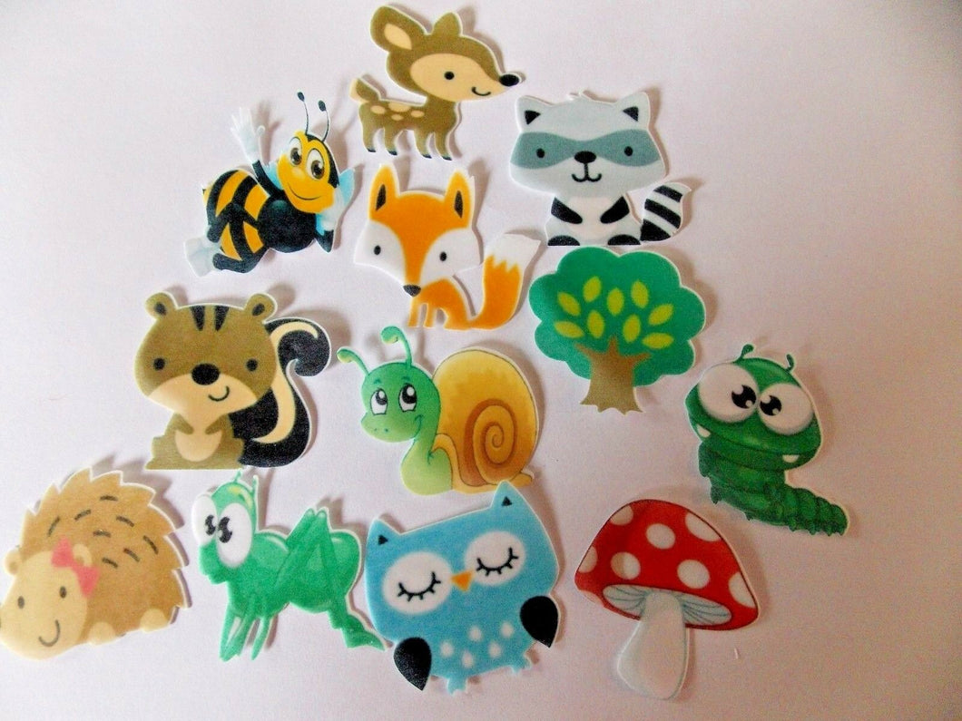 12 PRECUT edible wafer/rice paper Woodland Animals cake/cupcake toppers