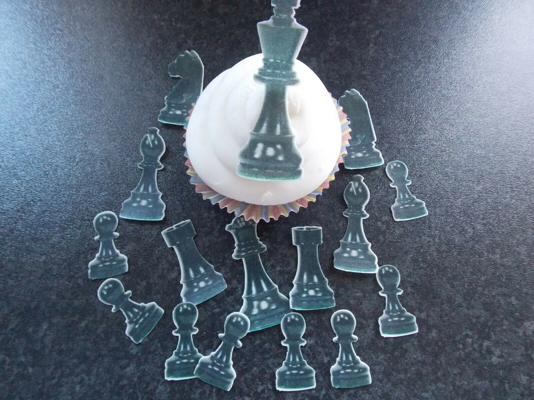 16 PRECUT Edible Black Chess Pieces wafer/rice paper cake/cupcake toppers