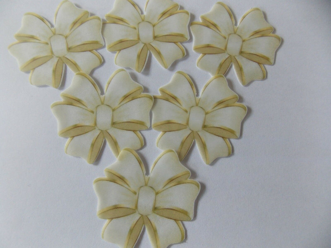 12 PRECUT Edible Cream/Ivory Bows wafer/rice paper cake/cupcake toppers