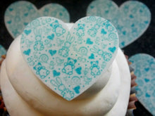 Load image into Gallery viewer, 12 PRECUT Baby Boy Blue Hearts Edible wafer paper cake/cupcake toppers
