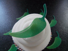 Load image into Gallery viewer, 18 PRECUT Edible Green Chillies wafer/rice paper cake/cupcake toppers
