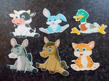 Load image into Gallery viewer, 12 PRECUT Edible Farm Animals wafer/rice paper cake/cupcake toppers
