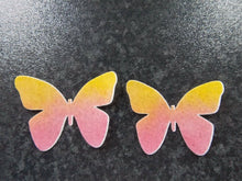 Load image into Gallery viewer, 12 Precut Edible Pink Yellow &amp; Blue Butterflies for cakes and cupcake toppers
