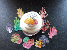Load image into Gallery viewer, 14 Edible Precut Coral wafer/rice paper cake and cupcake toppers
