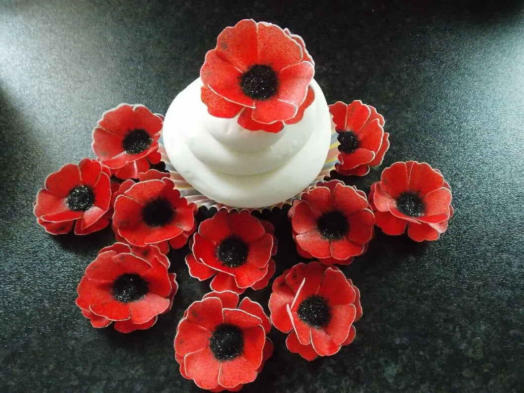 12 x 3D Edible Poppy flowers wafer/rice paper cake/cupcake toppers