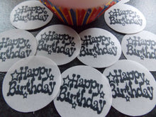 Load image into Gallery viewer, 12 PRECUT Birthday Disc black Edible wafer/rice paper cake/cupcake toppers
