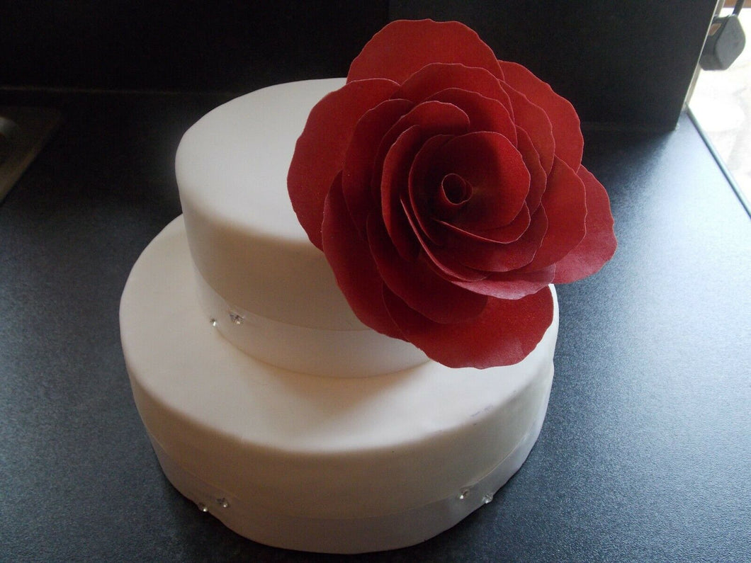 1 Extra Large edible wafer/rice paper red rose flower cake topper