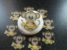 Load image into Gallery viewer, 12 PRECUT Edible paper Monkeys for cakes/cupcake toppers
