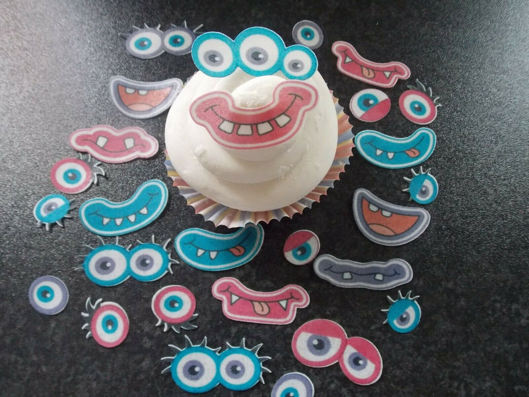 12 Sets of Edible wafer Paper Monster Faces (girls) cake/cupcake toppers