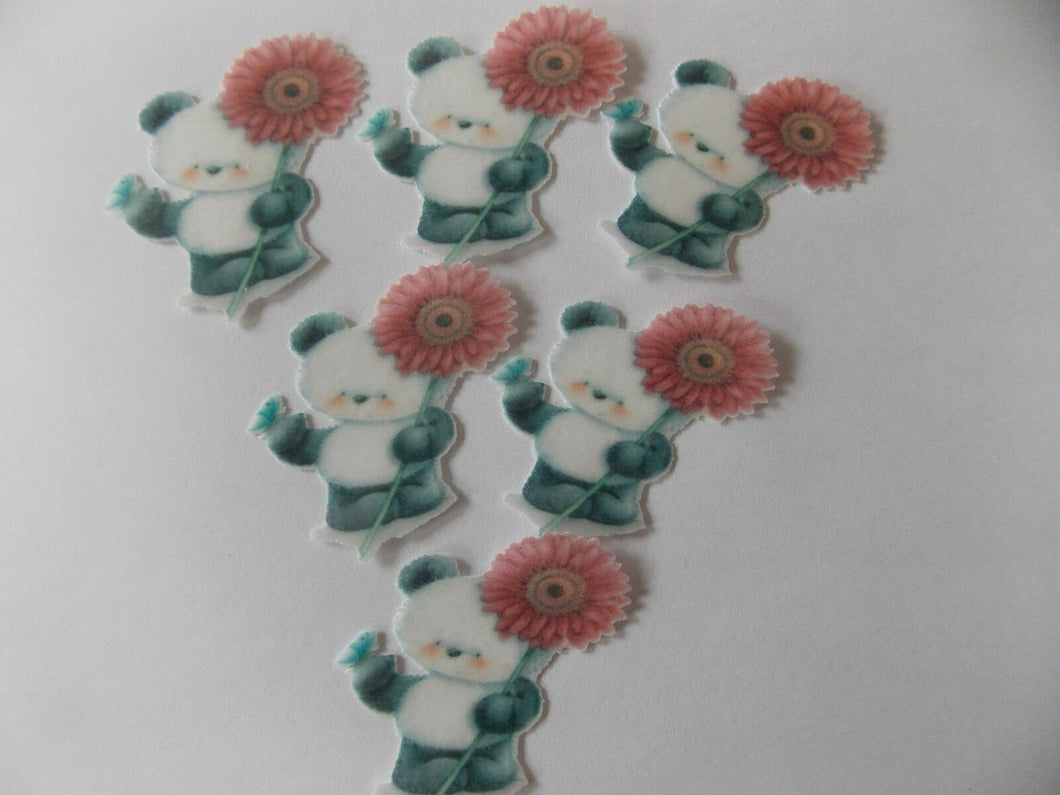 12 PRECUT Edible Panda with Flower wafer/rice paper cake/cupcake toppers