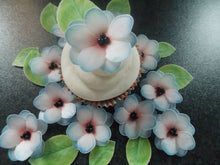 Load image into Gallery viewer, 34 piece 3D Edible pink &amp; blue flower and leaves wafer paper cake/cupcake topper
