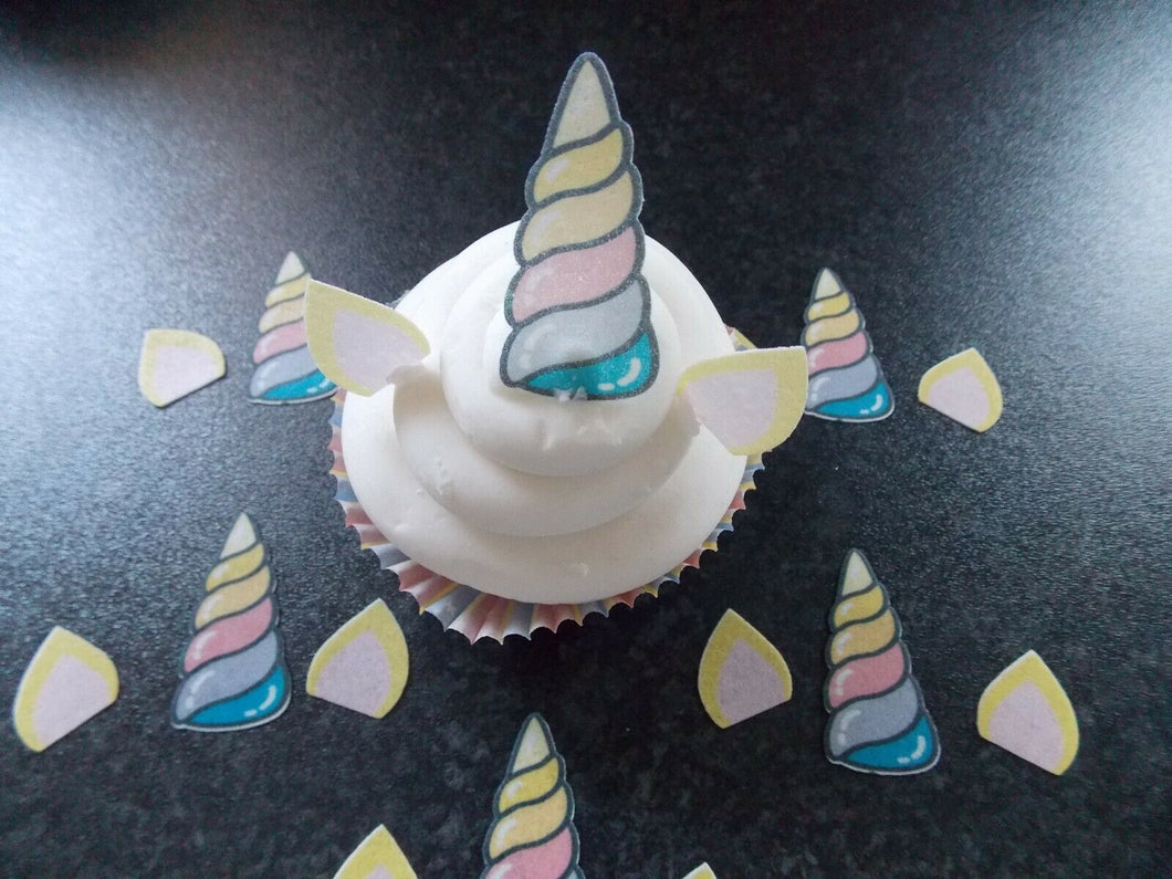 12 PRECUT Unicorn Horn and Ears Edible wafer/rice paper cupcake toppers