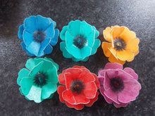 Load image into Gallery viewer, 12 x 3D Edible Multi Colour Poppy flowers wafer/rice paper cake/cupcake toppers
