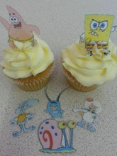 Load image into Gallery viewer, 12 PRECUT Edible Spongebob wafer/rice paper cake/cupcake toppers
